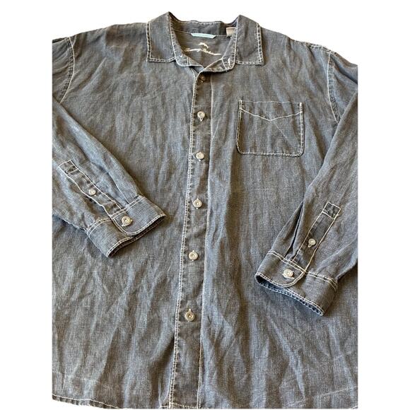 Tommy Bahama 100% Linen Shirt Mens 2XLB Long Sleeve Charcoal Black Breezer $110 - Picture 10 of 12